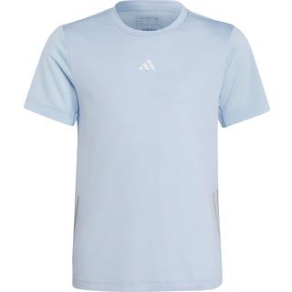 adidas Junior 3-Stripes Løbetee - Str. 128, Blå, Let & Åndbar, Svedabsorberende Aeroready