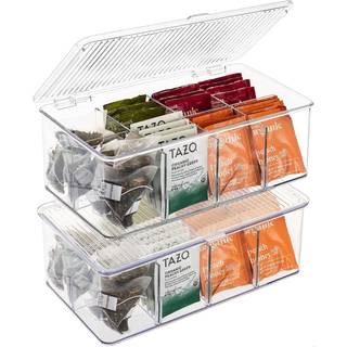 Sorbus 2 Pack Tea Bag Organizer Bins m/l?g og 4 aftagelige skillelinjer Clear Plastic Food Packet Snack Organizer Stackable Pantry Organization K