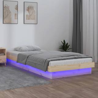 Sengeramme Med Led-Lys Massivt Træ - Naturfarvet / 90 x 190 cm