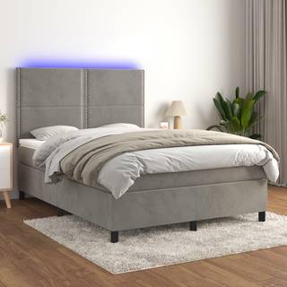kontinentalseng med LED-lys 140x190 cm velour lysegrå