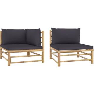 Loungesæt Til Haven 3 Dele Med Cremee Hynder Bambus - Mørkegrå / Midtersofa hjørnesofa