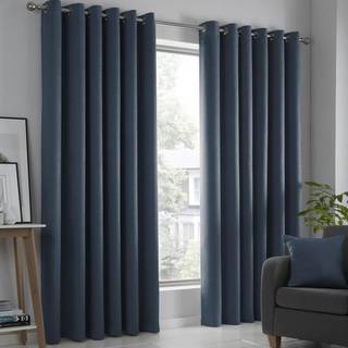 Fusion Fusion Blue Strata Room Darkening Woven Pair of Eyelet Curtains