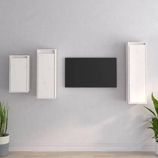 tv-skabe 3 dele massivt fyrretræ hvid