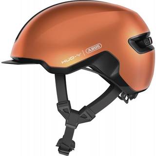 ABUS Hjelm Hud-Y i Goldfish Orange, Størrelse L - In-Mould Design, Zoom Ace Urban Fit-System, LED-Lys, ActiCage Forstærkning