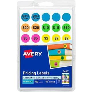 Avery fortrykte aftagelige prisfastsættelsesetiketter 3/4 tommer runde etiketter Assorterede neonfarver Ikke-udtrykt 350 prisfastsættelse af klis