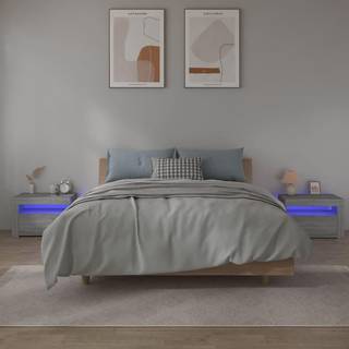 sengeborde med LED-lys 2 stk. 60x35x40 cm grå sonoma-eg