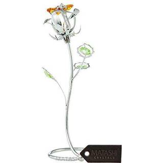 Matashi Chrome plateret s?lv rose blomsterplads ornament med r?d og gul krystal til mors dag hjem d? Cor gave til mor f?dselsdags jubil?um