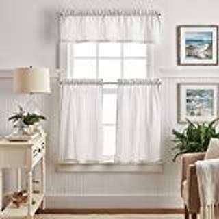 Martha Stewart Ticking Stripe 3-delt vindue gardin Valance og lag S?t hvidgr?