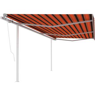 markise med stolper 6x3,5 m automatisk betjening orange og brun