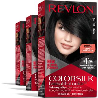 Permanent h?rfarve af Revlon Permanent Hair Dye Coloursilk med 100% gr? d?kning Ammoniakfri keratin og aminosyrer 011 Soft Black (Pack of 3)
