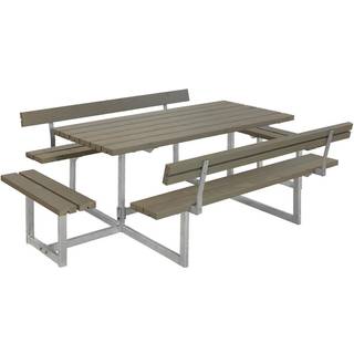 PLUS Basic bord/bænkesæt med 2 ryglæn og 2 påbygninger, gråbrun/nåletræ, 260 cm