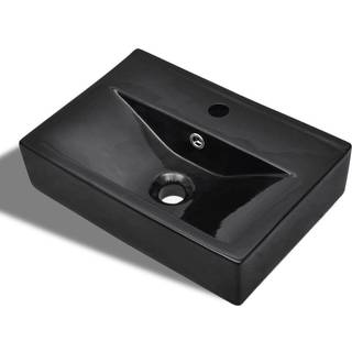 keramisk håndvask overløb hanehul firkantet sort