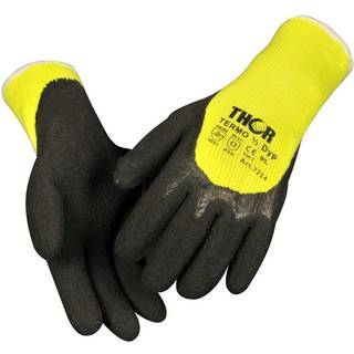 Thor Grip Termo Halvdyppet latexhandske, 9, sort, med gul ribkant