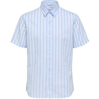 Selected Reg New Linen Shirt SS Stripe Cashmere Blue
