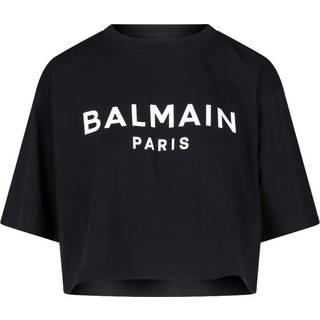 Balmain Logo cotton jersey cropped T-shirt - black - XS