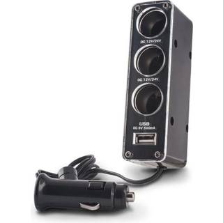 Forever 3-i-1 bilstikdåsesplitter med USB-port, 1m - sort