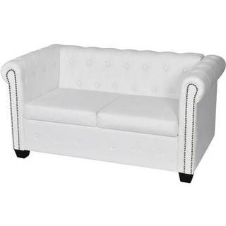 2-personers Chesterfield sofa kunstlæder hvid