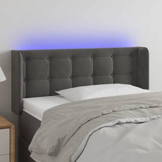 sengegavl med LED-lys 83x16x78/88 cm fløjl mørkegrå