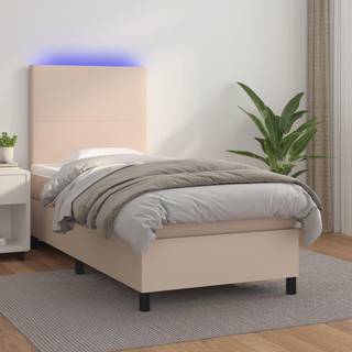 kontinentalseng LED-lys 100x200 cm kunstlæder cappuccinofarvet