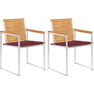 Havestole Med Hynder 2 Stk. Massivt Teaktræ Og Stål - 2 / Vinrød
