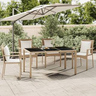 Havebord Med Bordplade Polyrattan Og Hærdet Beige - Glas / 150 x 90 x 75 cm