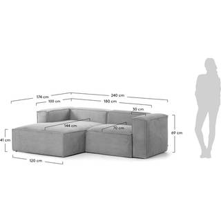 BLOK sofa 2-pers. - chaiselong venstre - Grå