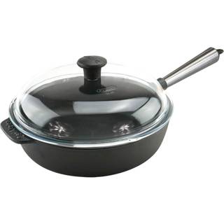 Carl Victor Sautépande Med Glaslåg 28 Cm Stålhåndtag - Traktørpander & Sauterpander Støbejern Sort - CVD28SG