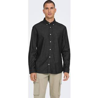ONLY & SONS DAY REG DOWN CHAMBRAY LS SHIRT Black Denim