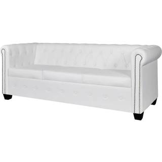 3-personers Chesterfield sofa kunstlæder hvid