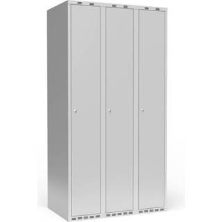 Garderobeskab 3x300 mm m/lige tag, 1 rum i højden og lys grå dør m/cylinderlås