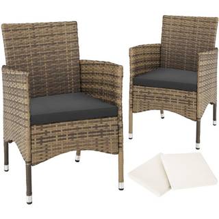 2 polyrattan havestole + hynder med 2 sæt betræk - natur/mørkegrå