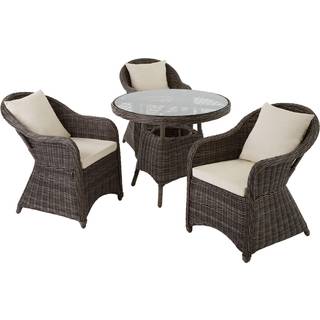 Polyrattan havemøbelsæt med 3 kurvestole + bord - grå