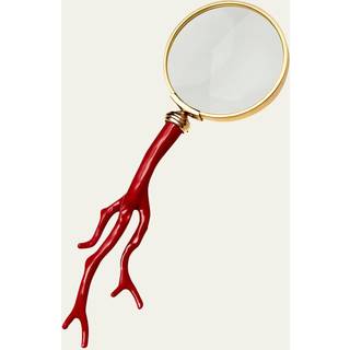 L'Objet Desktop Tools - 'Coral' magnifying glass in Coral, Gold Brass