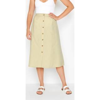 Lts Tall Beige Brown Linen Button Front Skirt 18 Lts | Tall Women's Midi Skirts