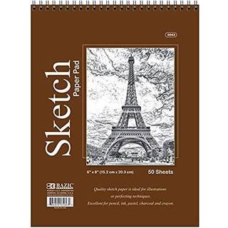 Bazic Sketch Pad 50 Sheet 6 """" X 8 """" Top Bound Spiral Sketchbook Tegningspuder Skitseringspapir farvelægning til kunstnerskole 1-pack