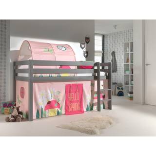 Halvhøj seng med forhæng og tunnel – Pino, grå, Spring