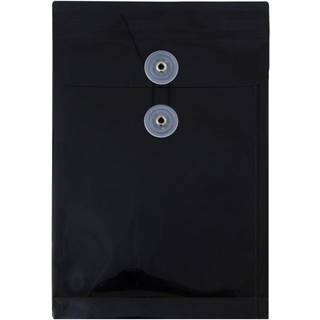 Jampapirplastkonvolutter med lukning af knap og strengbinding - 6 1/4 x 9 1/4 - sort - 12/pakke