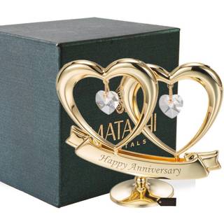 Matashi 24k guldbelagt jubil?umshjertet skulptur med krystaller - dobbelt hjerte statue glad jubil?um for par - Perfect m?dre dag hjerte gave og