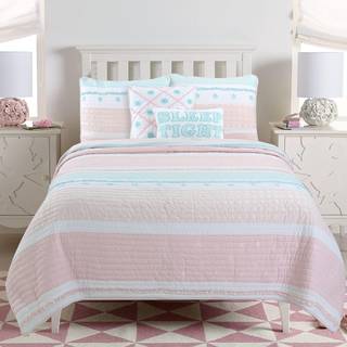 Hyggelige linje hjem mode lyserosa bl? ruffles pige 100% bomuld reversibel quilt senget?j s?t coverlet senget?ppe (Candy dronning - 3 stykke: 1 q