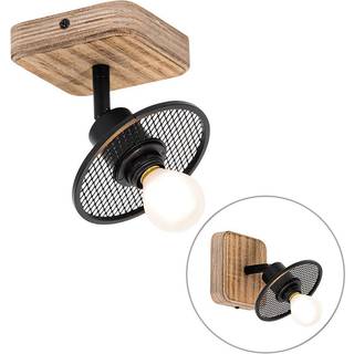 Industriel loftslampe sort med træ - Jasmijn