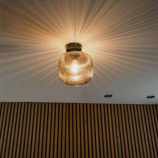 Art Deco loftslampe sort med røgglas - Karel