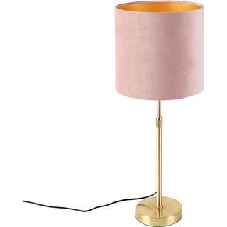 Bordlampe guld / messing med lyserød fløjlskærm 25 cm - Parte