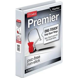 Cardinal Premier Easy Open 3-Ring Binder 1 """" En-touch Easy Open Locking Slant-D Rings 250-ark kapacitet Clearvue Cover PVC-Free White (10300CB)