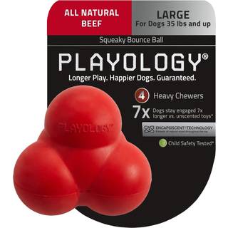 Playology Squeaky Bounce Ball til store til X-Large hunde 50lbs og opefter | Engagerende helt naturligt oksekdsduftende hundetyggetj til hrde