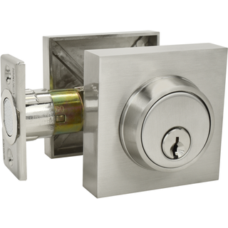 NUK3Y HULK SERIES LEVER D?rh?ndtag Slim Square Modern Contemporary Lever Set (Deadbolt [Single Cylinder] Satin Nickel)