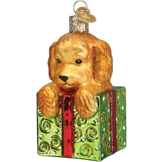 Old World Christmas Doodle Puppy Surprise Glass Blæst Ornament til juletræ
