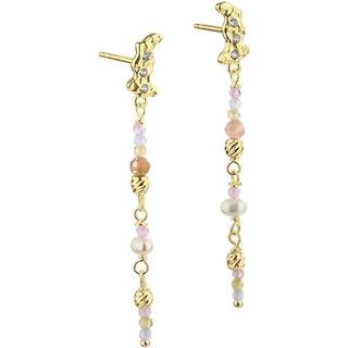 PRETTY PASTEL MIX, Ørestikker i forgyldt sterling sølv med ruflet vedhæng, zirkonia, halvædelste