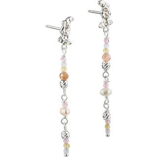 PRETTY PASTEL MIX, Ørestikker i sterling sølv med ruflet vedhæng, zirkonia, halvædelsten & hvide