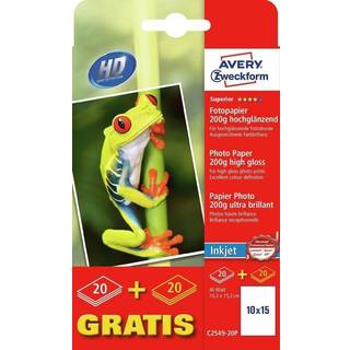 Avery C2549-20P Inkjet fotokort 10x15, 50Ark, 200 g/m²