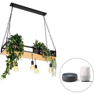 Smart pendellampe sort med træ inkl. 5 Wifi G95 - Shelf